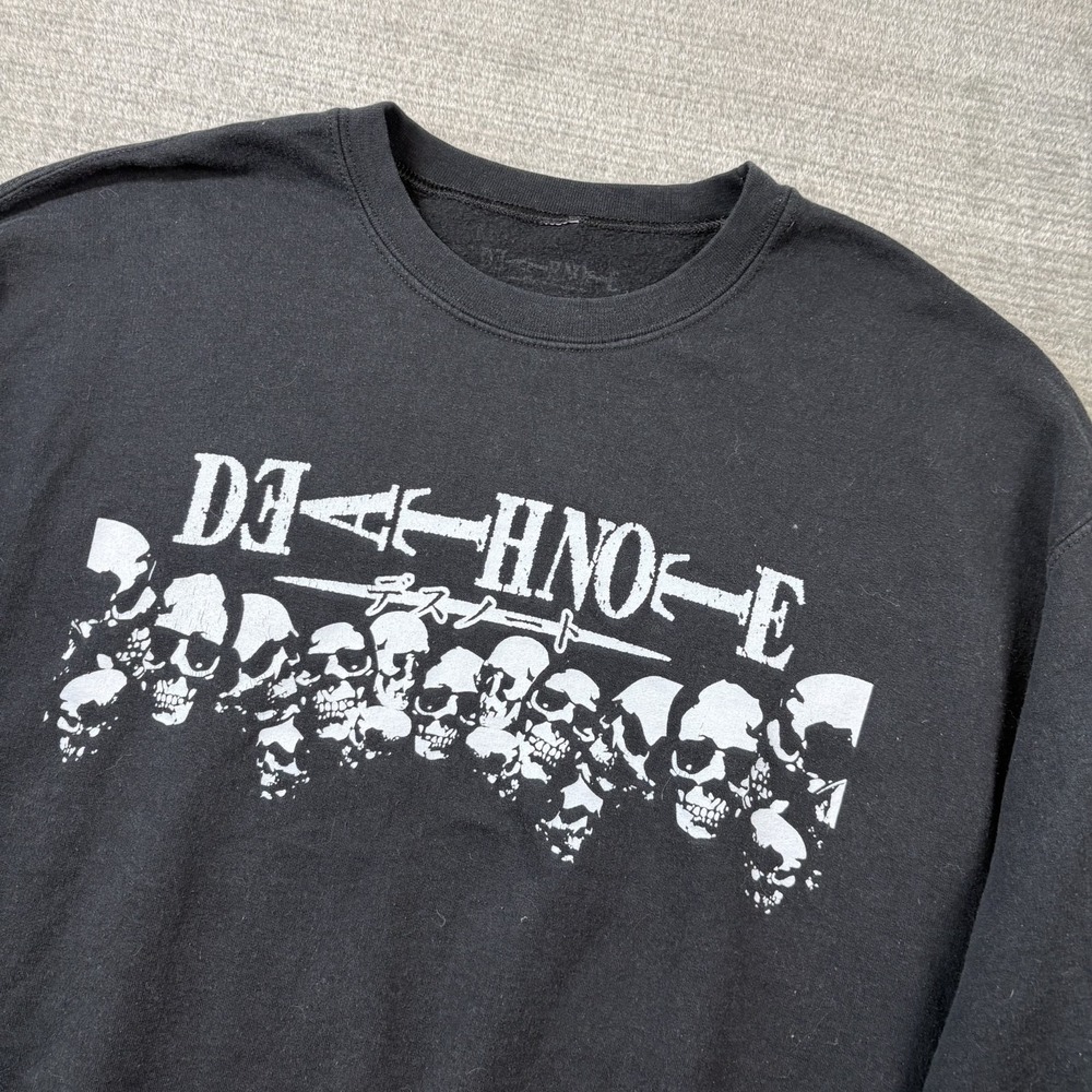 Death Note Skull Logo Sweater Mens Large Black Loose Fit Anime Stretch